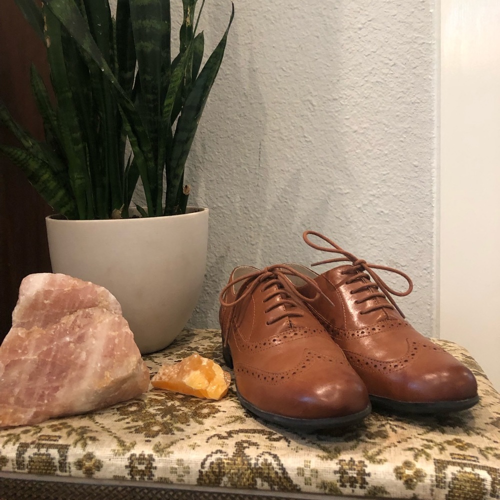 Dapper Clark’s cognac leather brogues / oxfords